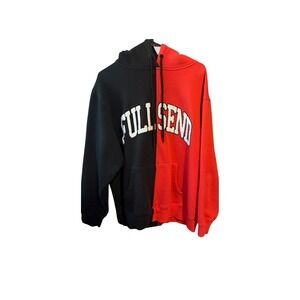 FULL SEND Split Colorblock Hoodie Black Red Mens Size M